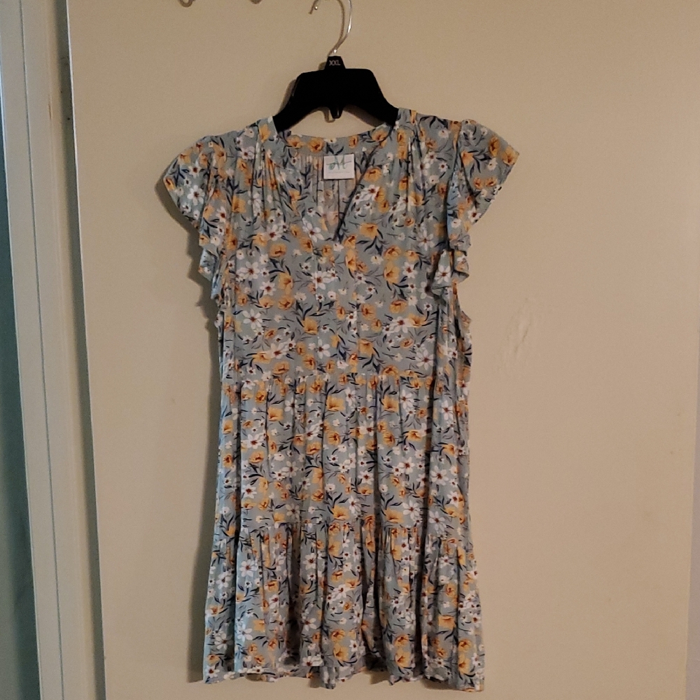 Mint Kids Casual Dress with Floral Print in Gray and Yellow